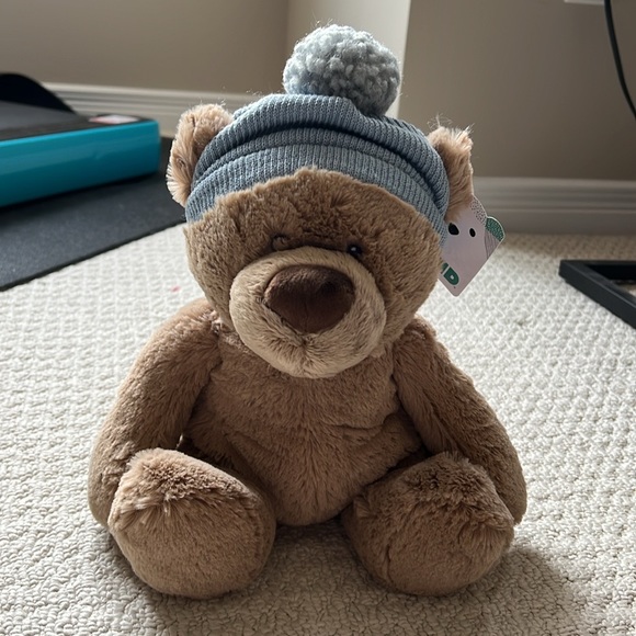 NWT - Baby Bear Wearing Blue Winter Hat & Matching Baby Hat With Bear Ears - Picture 6 of 9